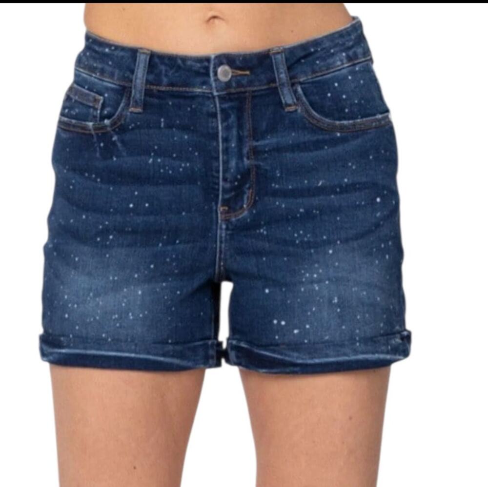 Judy Blue Dark Wash Denim Shorts White Paint Splatter Design Women’s Medium